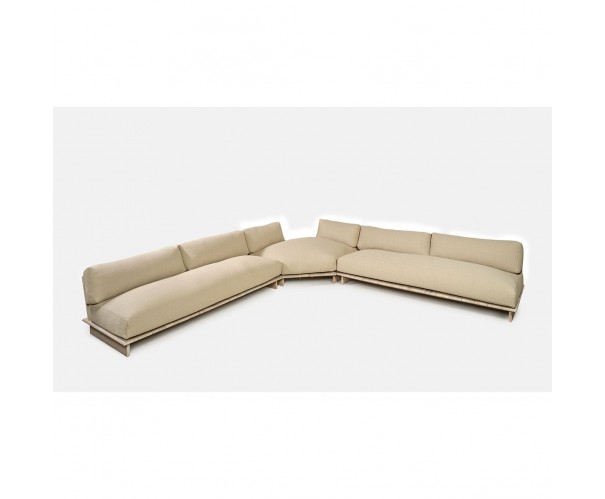 Sofá modular para exterior esquina cuerda y madera de teca blanqueada Sofá modular para exterior esquina cuerda y madera de teca blanqueada