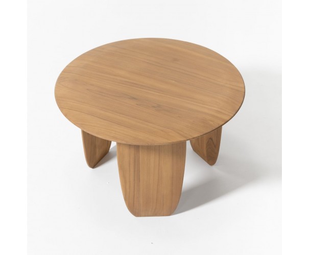 Mesa de centro redonda de teca con 3 patas Mesa de centro redonda de teca con 3 patas