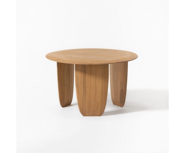 Mesa de centro redonda de teca con 3 patas Mesa de centro redonda de teca con 3 patas