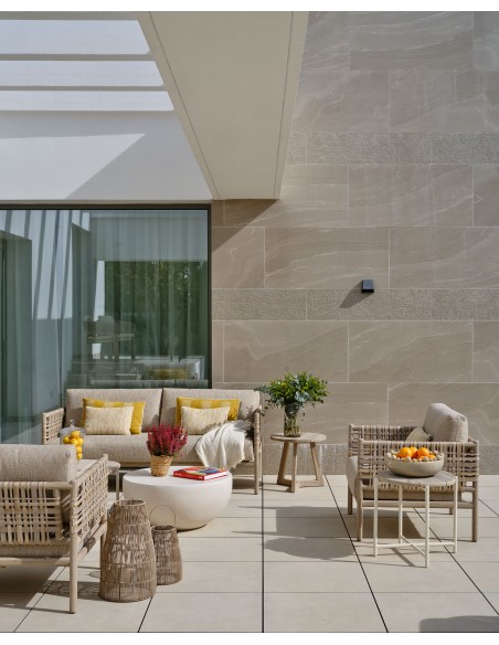 Mesa de centro mediana de fibra de vidrio color cemento blanco Mesa de centro mediana de fibra de vidrio color cemento blanco