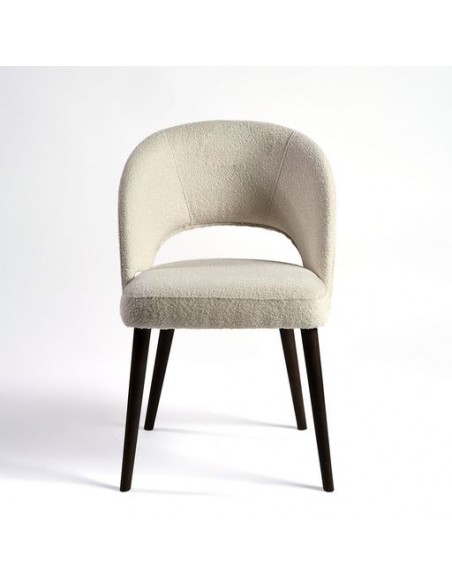 Silla de comedor tapizada en marfil y pata madera oscura Silla de comedor tapizada en marfil y pata madera oscura - Imagen 2