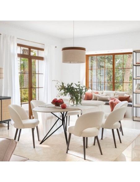 Silla de comedor tapizada en marfil y pata madera oscura Silla de comedor tapizada en marfil y pata madera oscura - Imagen 3