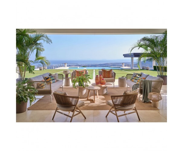 Mesa auxiliar cilíndrica ratán sintético color piedra Mesa auxiliar cilíndrica ratán sintético color piedra