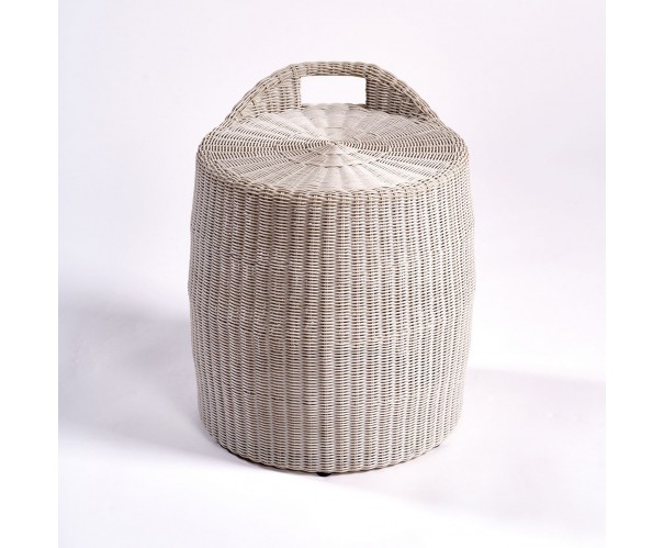 Mesa auxiliar cilíndrica ratán sintético color piedra Mesa auxiliar cilíndrica ratán sintético color piedra