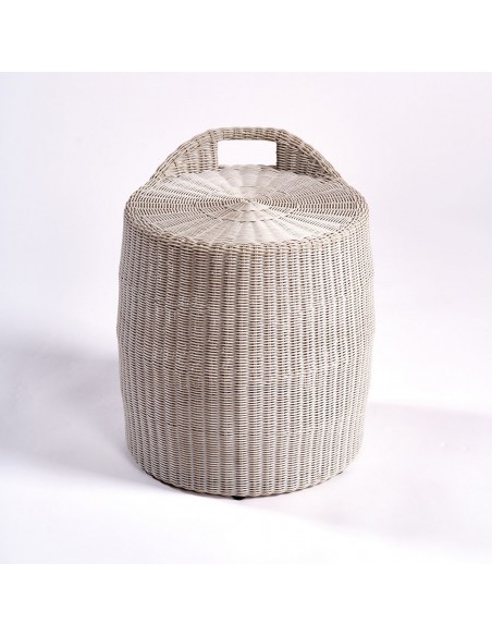 Mesa auxiliar cilíndrica ratán sintético color piedra Mesa auxiliar cilíndrica ratán sintético color piedra