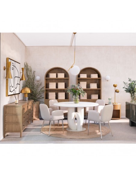 Mesa de comedor redonda acabado cemento blanco Mesa de comedor redonda acabado cemento blanco