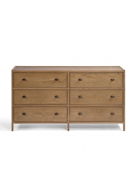 Cómoda roble natural patinado gris 6 cajones, altura 85,5 Cómoda roble natural patinado gris 6 cajones, altura 85,5