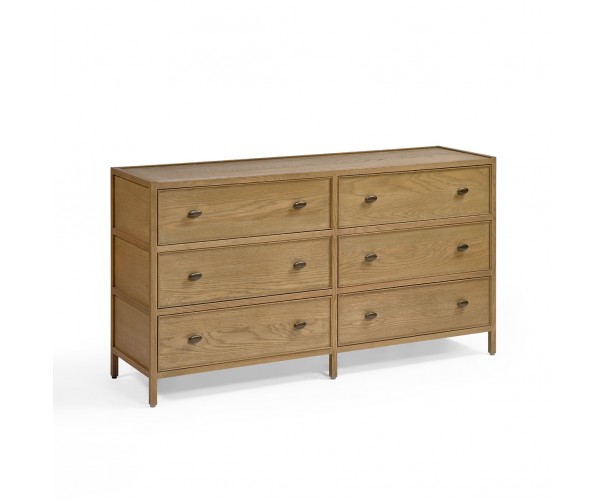 Cómoda roble natural patinado gris 6 cajones, altura 85,5 Cómoda roble natural patinado gris 6 cajones, altura 85,5