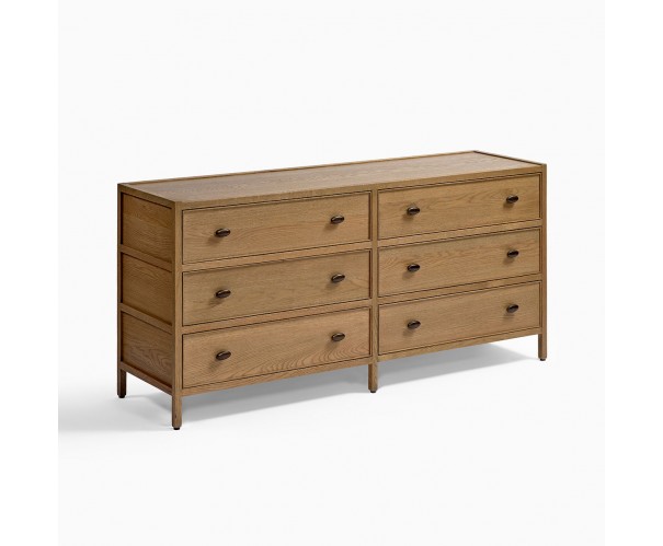 Cómoda de roble natural patinado gris con 6 cajones, altura 75 Cómoda de roble natural patinado gris con 6 cajones, altura 75