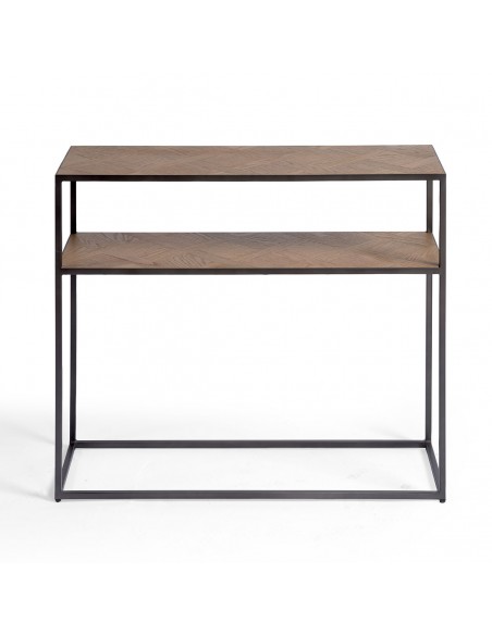 Consola dos baldas roble natural y metal Consola dos baldas roble natural y metal