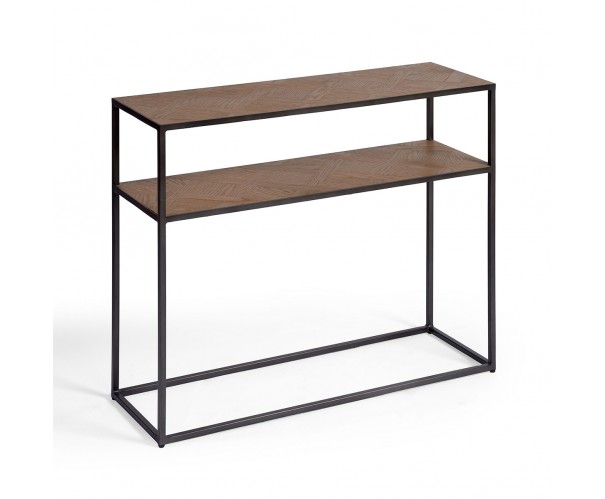 Consola dos baldas roble natural y metal Consola dos baldas roble natural y metal