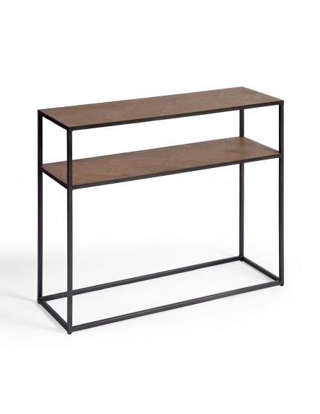 Consola dos baldas roble natural y metal Consola dos baldas roble natural y metal