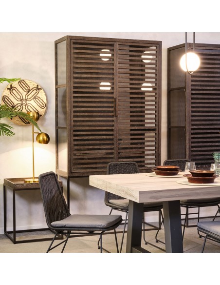 Mesa auxiliar cuadros roble grisáceo y metal negro Mesa auxiliar cuadros roble grisáceo y metal negro