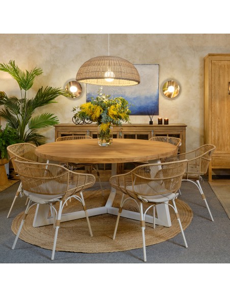 Mesa de comedor de exterior de teca color natural y aluminio Mesa de comedor de exterior de teca color natural y aluminio