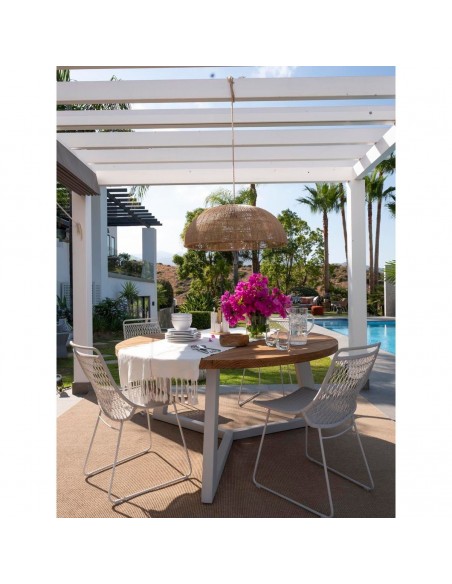 Mesa de comedor de exterior de teca color natural y aluminio Mesa de comedor de exterior de teca color natural y aluminio