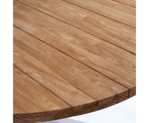 Mesa de comedor de exterior de teca color natural y aluminio Mesa de comedor de exterior de teca color natural y aluminio