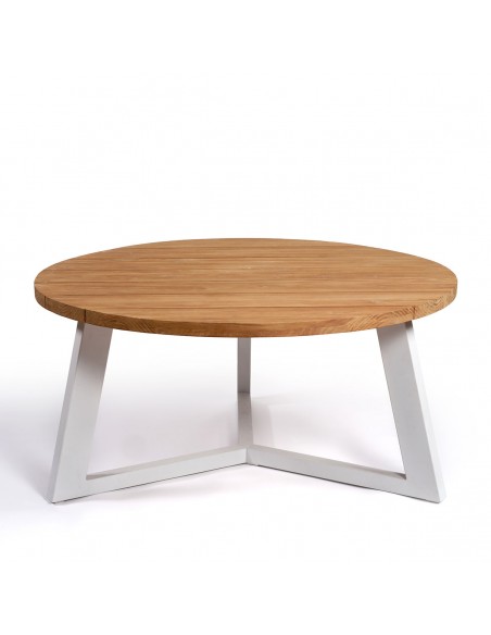 Mesa de comedor de exterior de teca color natural y aluminio Mesa de comedor de exterior de teca color natural y aluminio