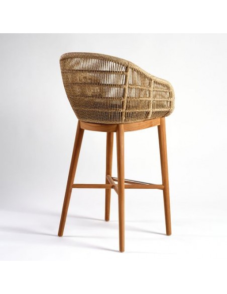 Taburete de cuerda sintética beige y teca Taburete de cuerda sintética beige y teca