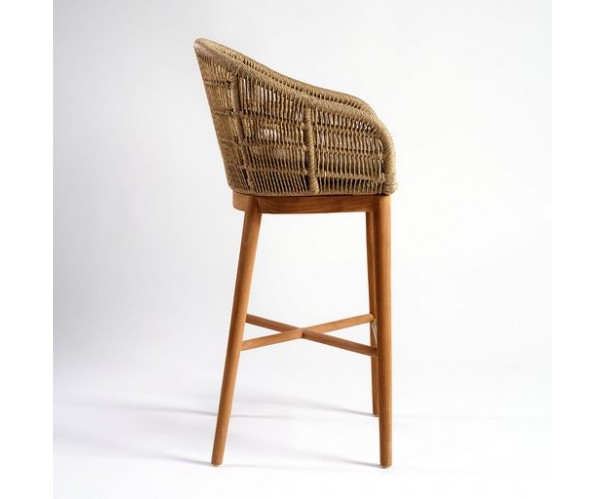 Taburete de cuerda sintética beige y teca Taburete de cuerda sintética beige y teca