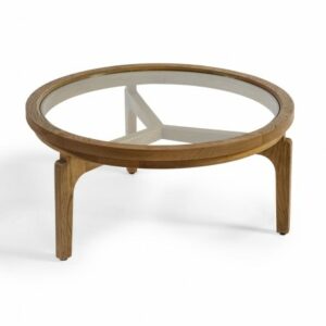 Mesa de centro redonda madera roble natural y cristal – 80 Mesa de centro redonda madera roble natural y cristal – 80
