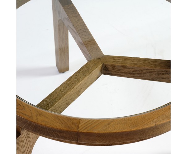 Mesa de centro redonda madera roble natural y cristal – 60 Mesa de centro redonda madera roble natural y cristal – 60