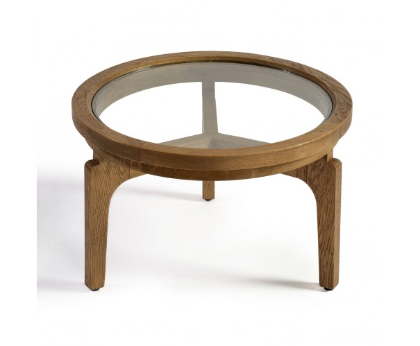 Mesa de centro redonda madera roble natural y cristal – 60 Mesa de centro redonda madera roble natural y cristal – 60