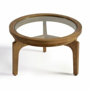 Mesa de centro redonda madera roble natural y cristal – 60 Mesa de centro redonda madera roble natural y cristal – 60