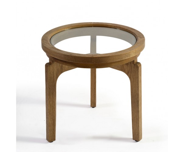 Mesa de centro redonda madera roble natural y cristal – 50 Mesa de centro redonda madera roble natural y cristal – 50