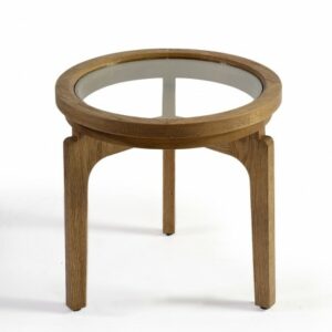 Mesa de centro redonda madera roble natural y cristal – 50
