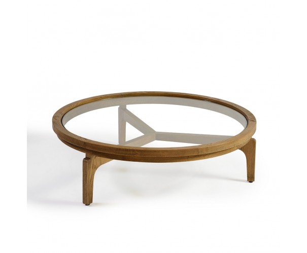 Mesa de centro redonda madera roble natural y cristal – 100 Mesa de centro redonda madera roble natural y cristal – 100