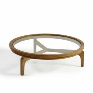 Mesa de centro redonda madera roble natural y cristal – 100