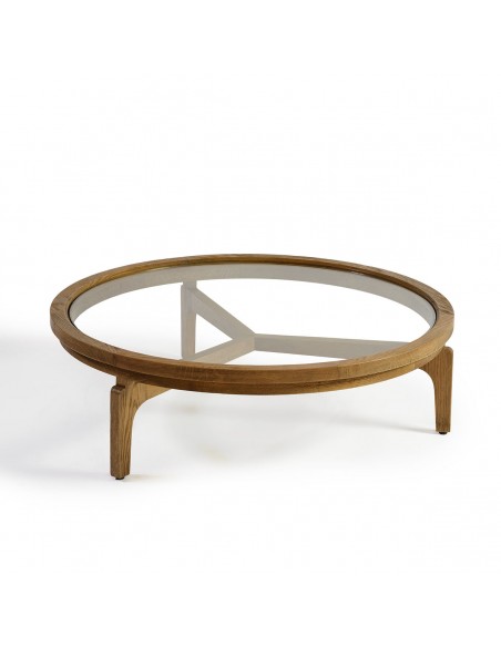 Mesa de centro redonda madera roble natural y cristal – 100 Mesa de centro redonda madera roble natural y cristal – 100