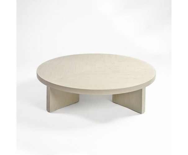 Mesa redonda de madera de roble en blanco grisáceo. Mesa redonda de madera de roble en blanco grisáceo.