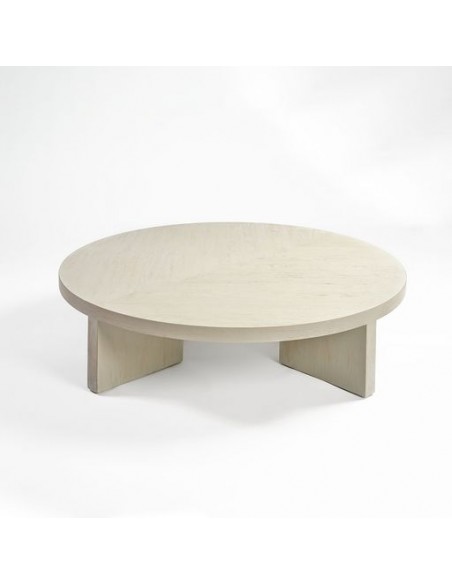 Mesa redonda de madera de roble en blanco grisáceo. Mesa redonda de madera de roble en blanco grisáceo.