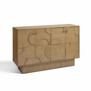 Aparador madera natural puertas relieves base madera