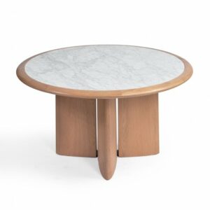 Mesa de comedor redonda roble claro y mármol
