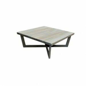 Mesa de centro con pata y sobre de tecaa envejecida.