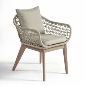 Sillón de comedor exterior madera y cuerda blanco grisáceo Sillón de comedor exterior madera y cuerda blanco grisáceo