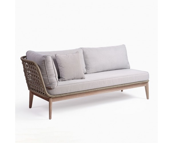 Sofá de exterior de un brazo madera y cuerda color cemento Sofá de exterior de un brazo madera y cuerda color cemento