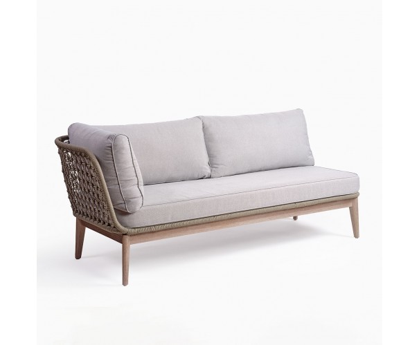 Sofá de exterior de un brazo madera y cuerda color cemento Sofá de exterior de un brazo madera y cuerda color cemento