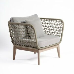 Sillón de madera eucalipto y cuerda color cemento