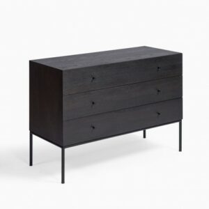 Cómoda acabado roble black-brown 3 cajones metal negro