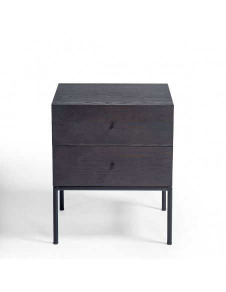 Mesita de noche 2 cajones roble black-brown y metal negro Mesita de noche 2 cajones roble black-brown y metal negro