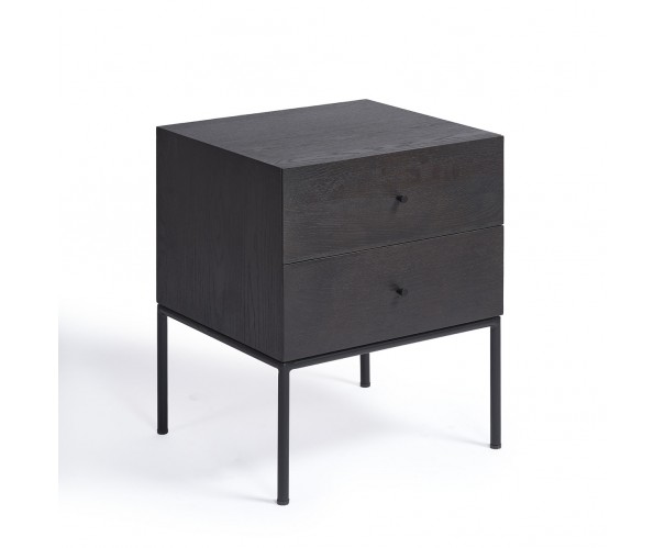 Mesita de noche 2 cajones roble black-brown y metal negro Mesita de noche 2 cajones roble black-brown y metal negro