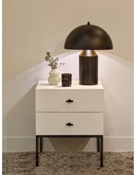 Mesita de noche tirador T blanco y metal negro Mesita de noche tirador T blanco y metal negro - Imagen 2