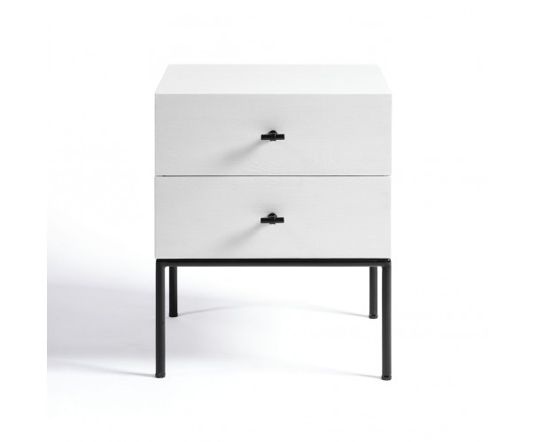Mesita de noche tirador T blanco y metal negro Mesita de noche tirador T blanco y metal negro - Imagen 3