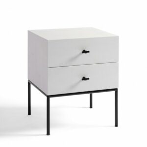 Mesita de noche tirador T blanco y metal negro Mesita de noche tirador T blanco y metal negro
