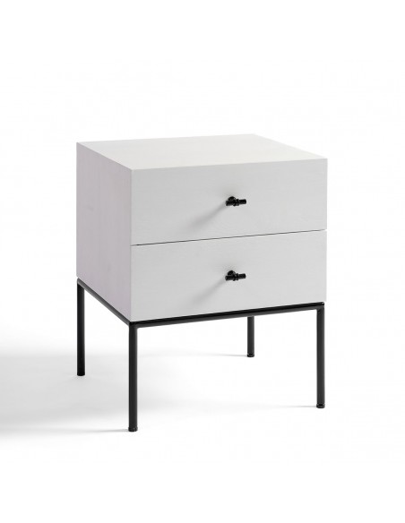Mesita de noche tirador T blanco y metal negro Mesita de noche tirador T blanco y metal negro
