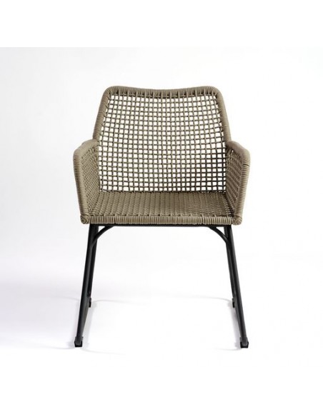 Silla para exterior de cuerda y metal color cemento Silla para exterior de cuerda y metal color cemento