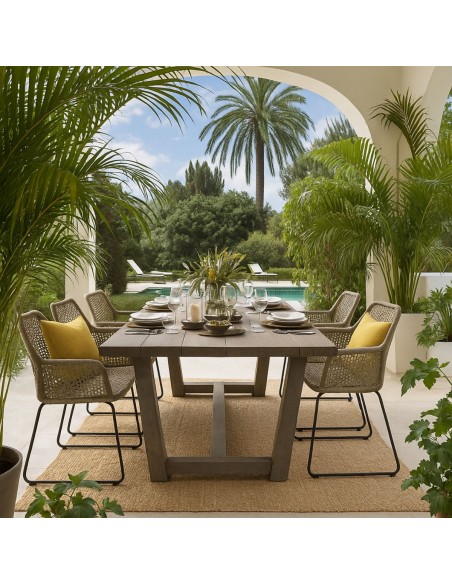 Silla para exterior de cuerda y metal color cemento Silla para exterior de cuerda y metal color cemento